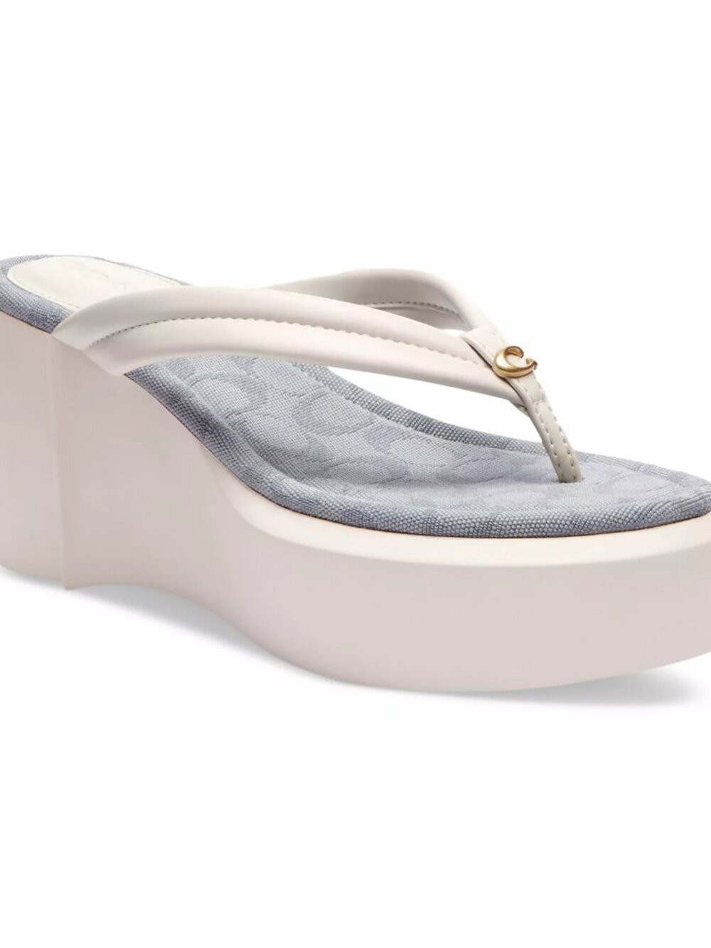 Coach Franki Platform Wedge Flip Flop White & Blue US 9